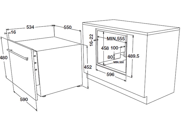 kích thước Máy rửa chén bát Hafele HDW-I50A 538.21.240