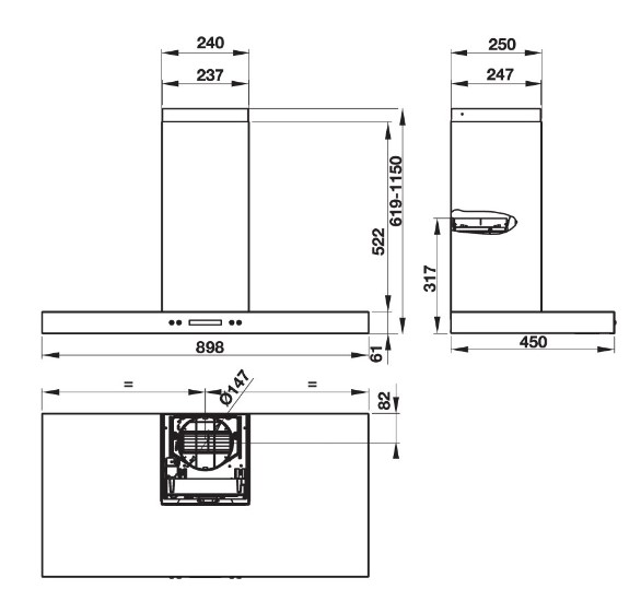 Máy hút khử mùi gắn tường thẳng Hafele HH WI90B 539.81.1752