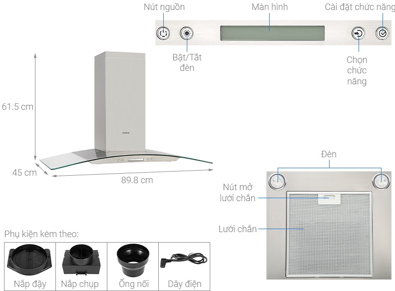 Máy hút khử mùi kính cong Hafele HH WG90B 539.81.1850