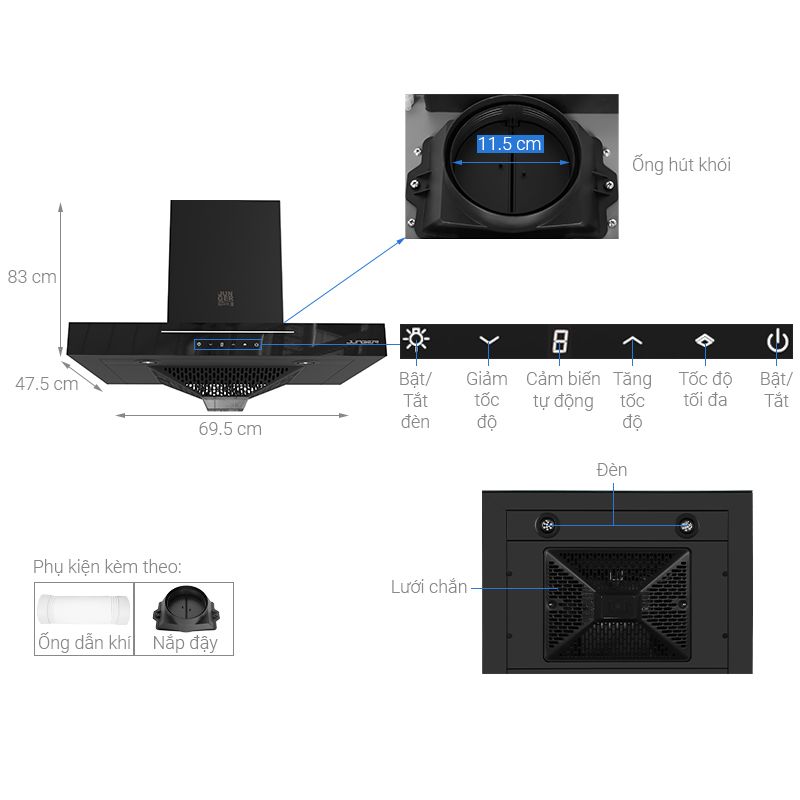 Máy hút mùi âm tủ Junger HRJ-701 Black1