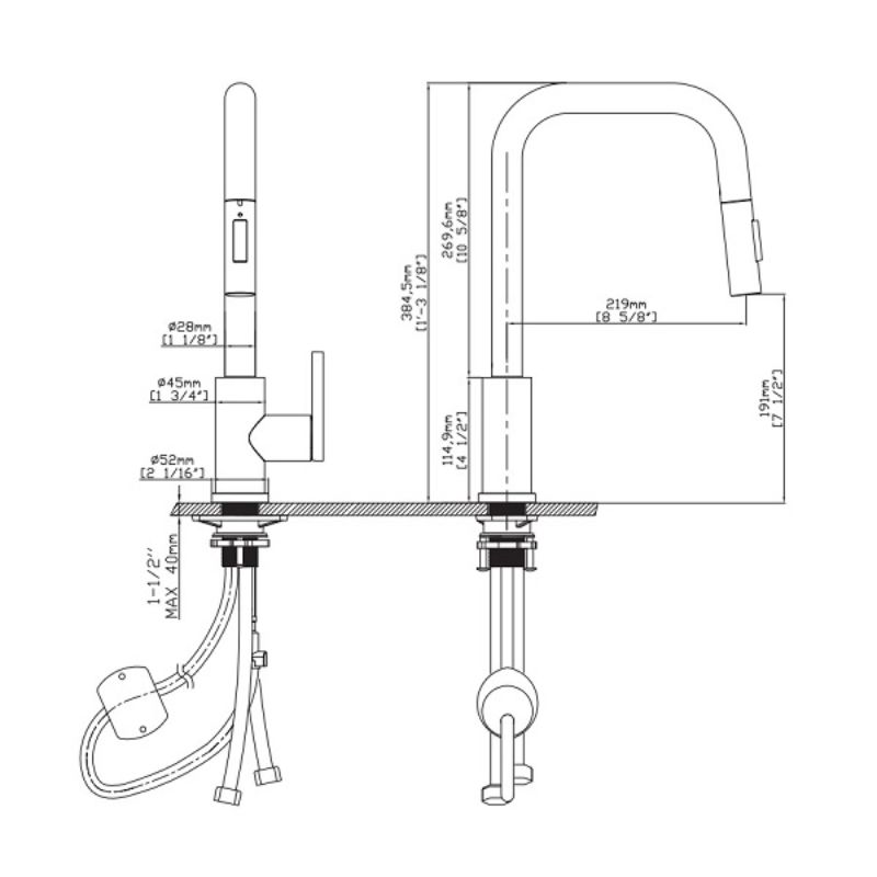 Vòi rửa bát nóng lạnh Kluger KLF0011C có dây rút2