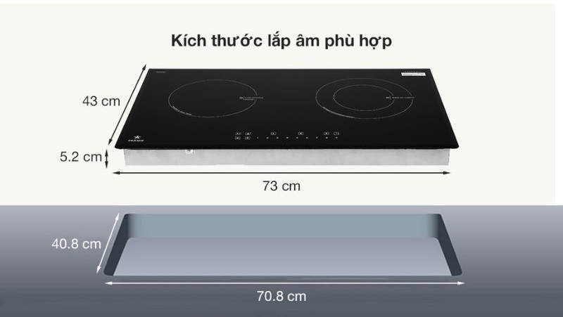 Kích thước bếp từ kết hợp hồng ngoại Pramie PRTH-2101 2 vùng nấu lắp âm