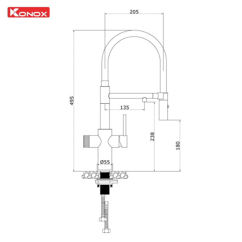 Vòi rửa bát nóng lạnh Konox Combi Chrome có dây rút0