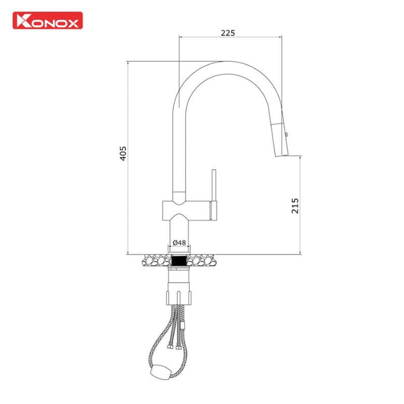 Vòi rửa bát nóng lạnh Konox Comfor Chrome có dây rút0