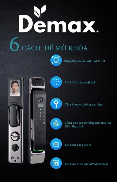 Khóa cửa thông minh nhận diện khuôn mặt FACE-ID Demax SL928 PB1