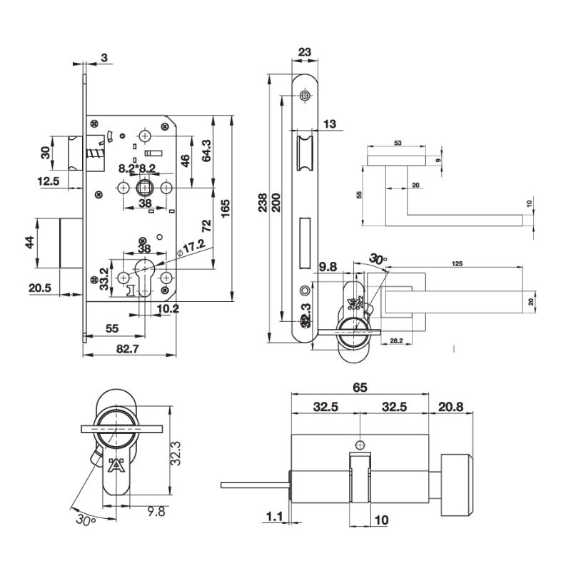 Bộ khóa tay nắm nắp chụp Hafele 499.63.8030