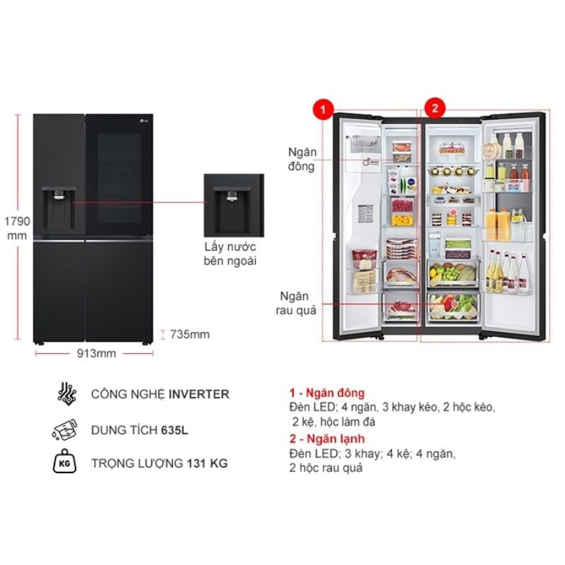 Tủ lạnh 2 cánh side by side 635 lít LG GR-X257BL ALBPEVN2