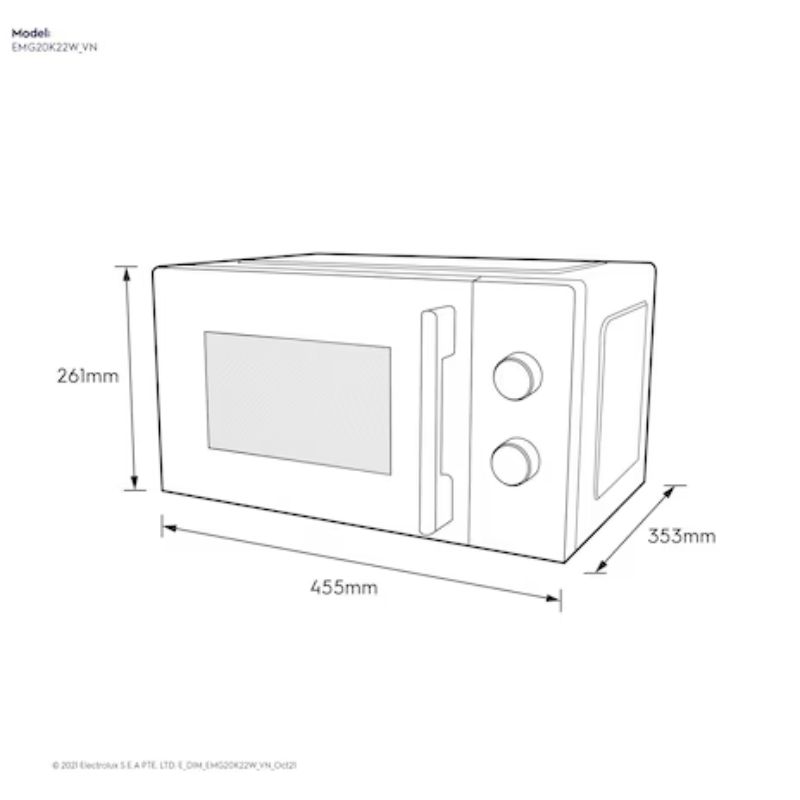 Lò vi sóng mini có nướng đối lưu 20L Electrolux EMG20K22W2