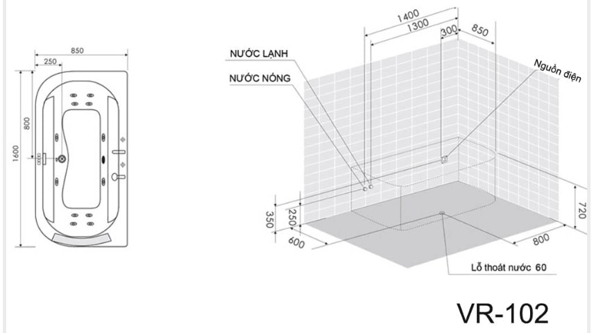 Bồn tắm nằm massage Nofer VR-1020