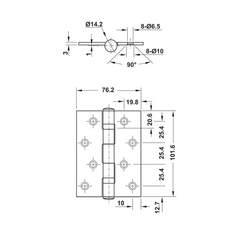 Bản Lề Lá 2 Vòng Bi 70Kg Màu Đồng Bóng Hafele 926.20.8811