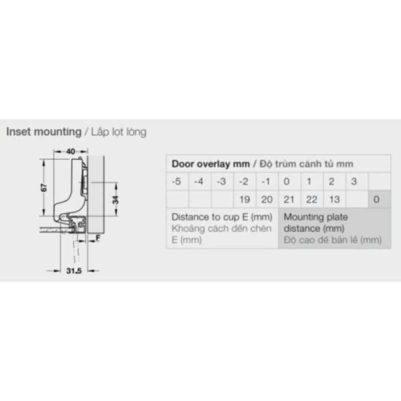 Bản lề khung nhôm đố nhỏ (lọt lòng) Hafele 315.26.7020