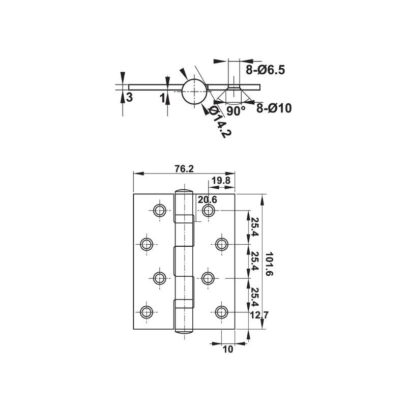 Bản lề lá 2BB 102x76x3mm Häfele DIY 489.05.0210