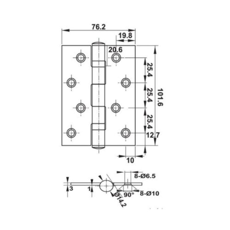 Bản lề lá 2BB 102x76x3mm Häfele DIY 489.05.0220