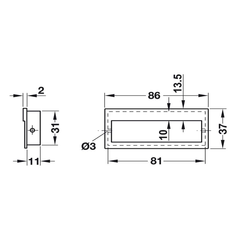 Tay nắm tủ âm 86mm Hafele 151.09.6000