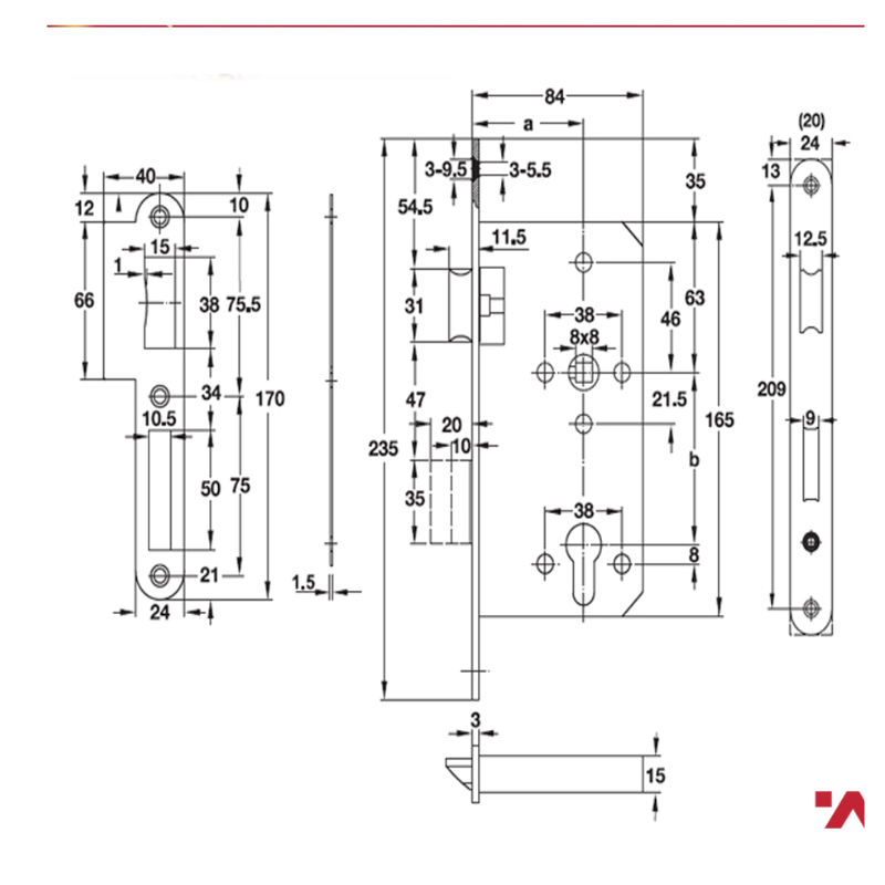 Thân Khóa Lưỡi Gà & Chốt Chết E55/72A Hafele 911.02.1530