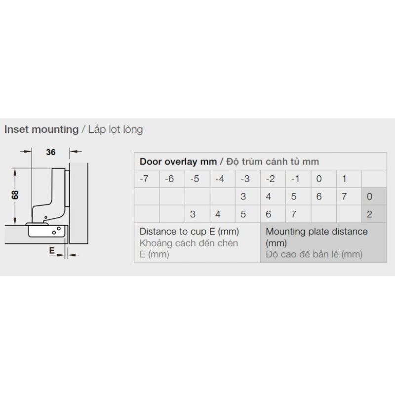 Bản lề lọt lòng Metalla A 110º giảm chẩn Hafele 315.30.7231