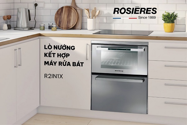 Dou lò nướng kết hợp máy rửa bát Rosieres R2IN1X2