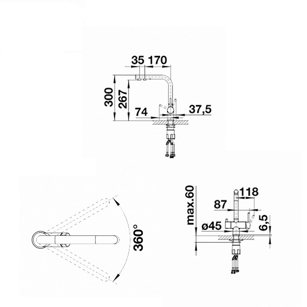 Kích thước Vòi rửa bát Bosch Blanco FONTAS II Chrome 523128