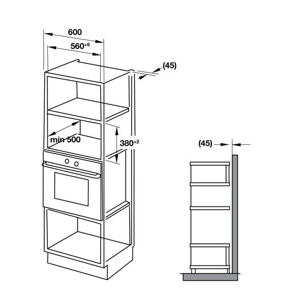 Kích thước Lò vi sóng kết hợp nướng Hafele HM-B38D 538.31.200