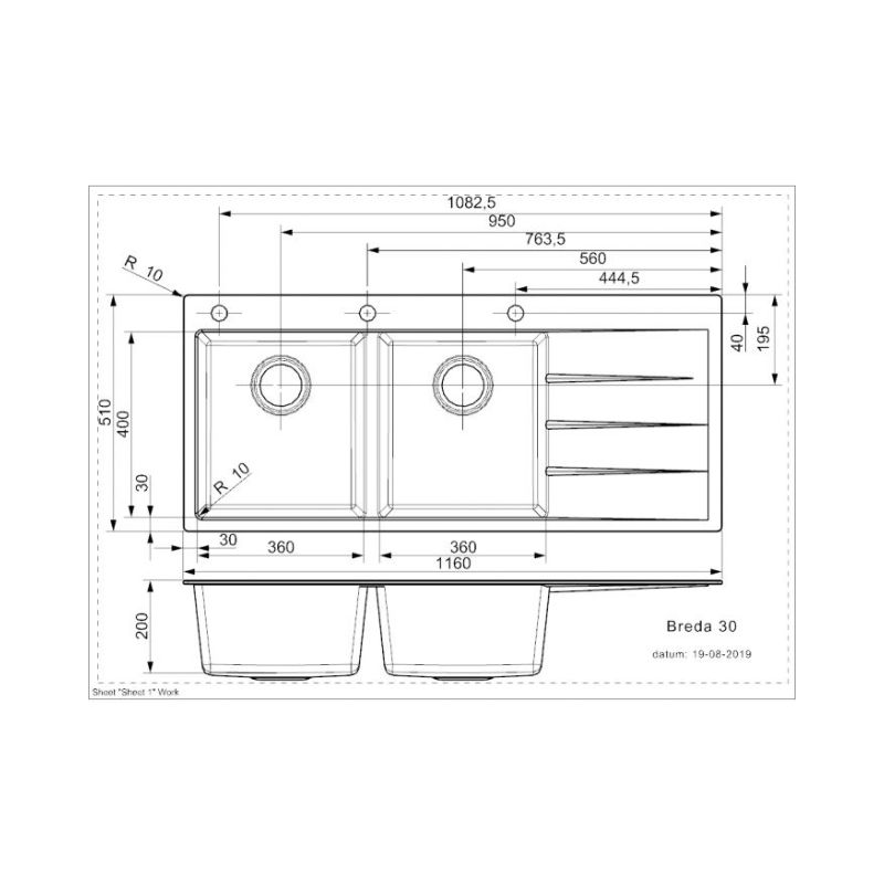 Chậu rửa bát đá 2 hố có bàn chờ Reginox BREDA 30 HMH.R337460