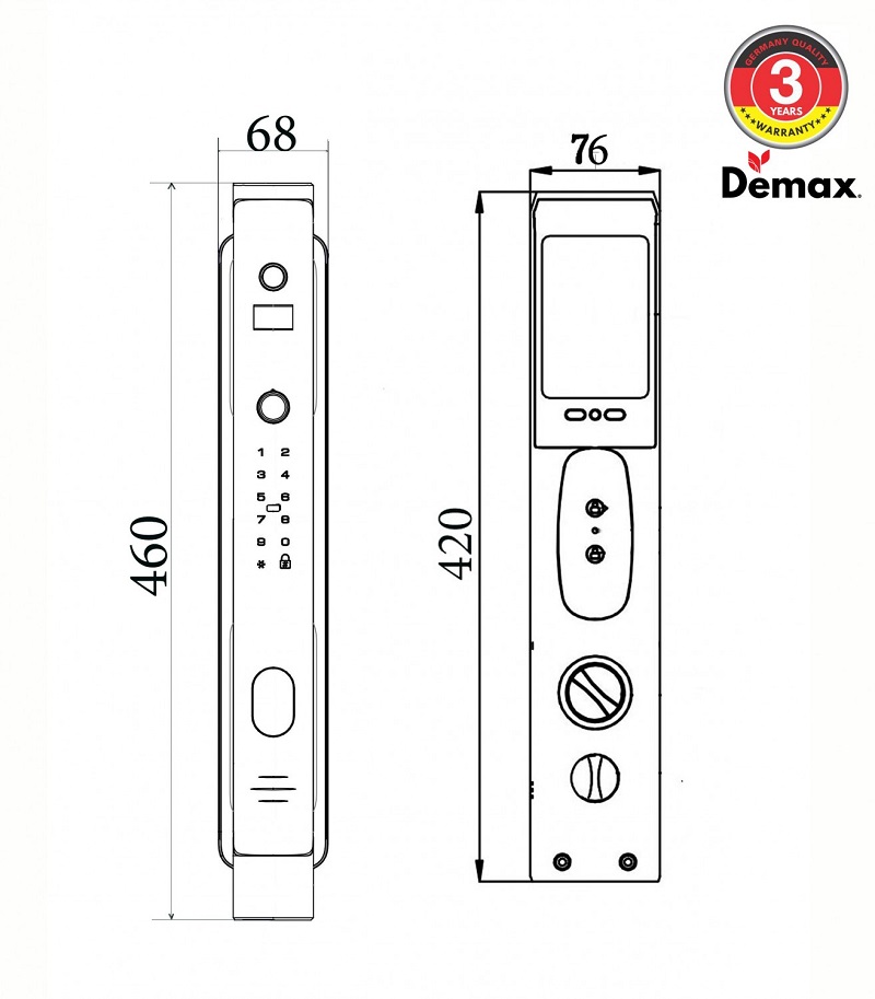 Khóa cửa thông minh tự động màn hình chuông Demax SL868 CP1