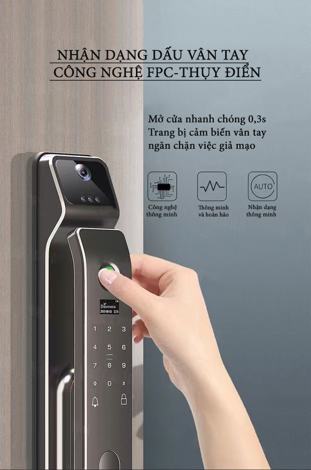 Khóa cửa thông minh nhận diện khuôn mặt FACE-ID Demax SL928 PB2