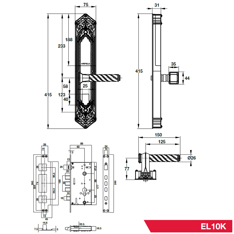 ﻿Khóa cửa điện tử Hafele EL10K 912.05.3141