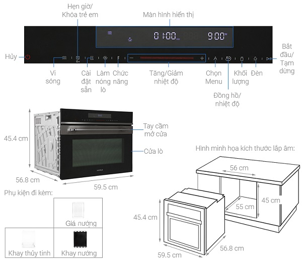 Lò nướng kết hợp vi sóng âm tủ Hafele 538.01.4312