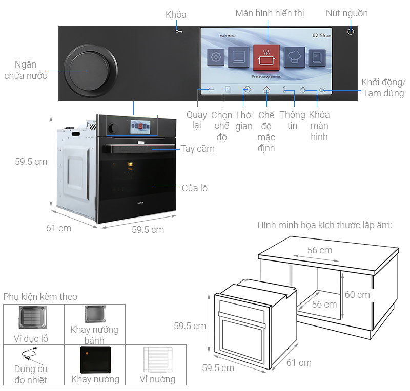 Lò nướng kết hợp hấp âm tủ Hafele 535.02.7112