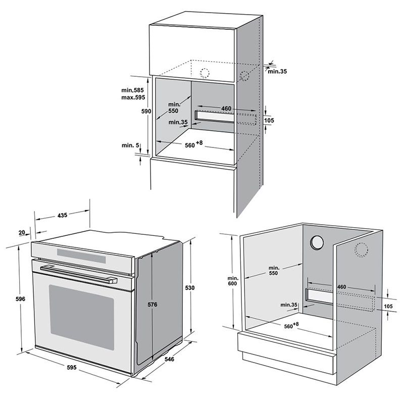 Kích thước Lò nướng kết hợp hấp âm tủ Hafele HSO-8T72A 538.61.461