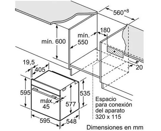 Kích thước lò nướng Bosch HBG635HS1