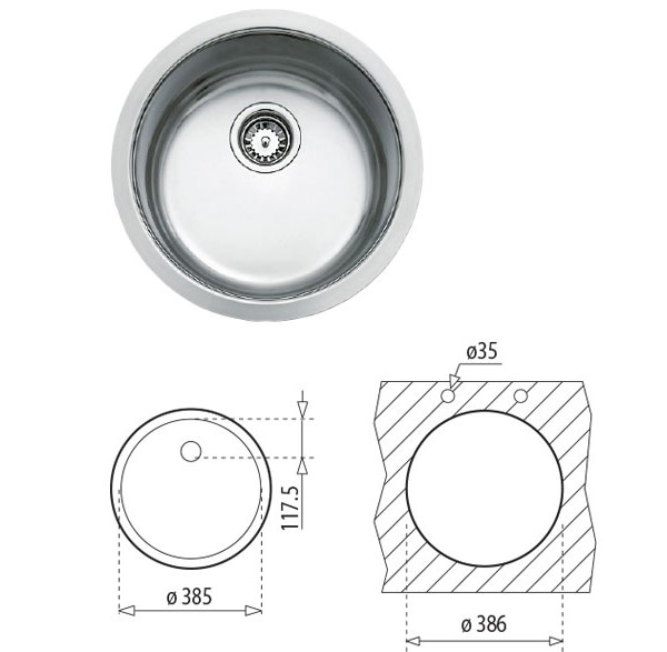 Thông số chi tiết của chậu rửa Teka BE 39 x 18