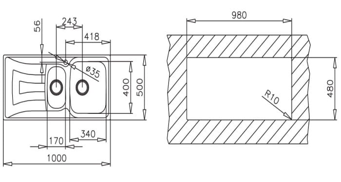 Chậu rửa bát Teka Universo 1 1/2B 1D0