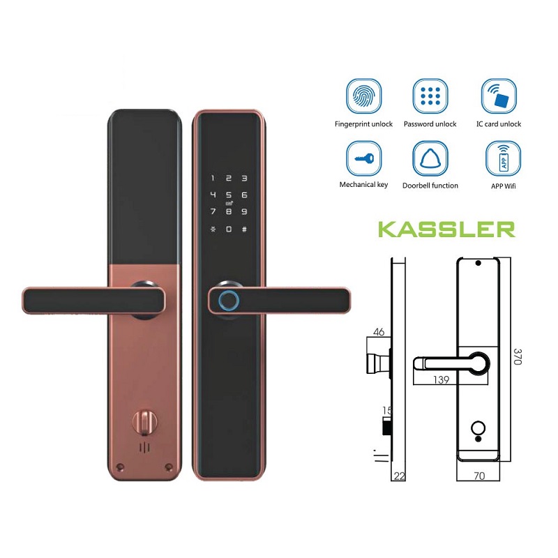 Khóa cửa Wifi Kassler KL-669Copper1