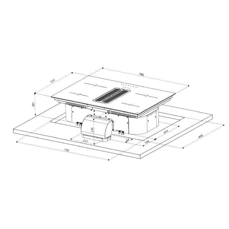 Bếp từ kết hợp hút mùi Upscale 4 vùng nấu HURRICANE lắp âm0