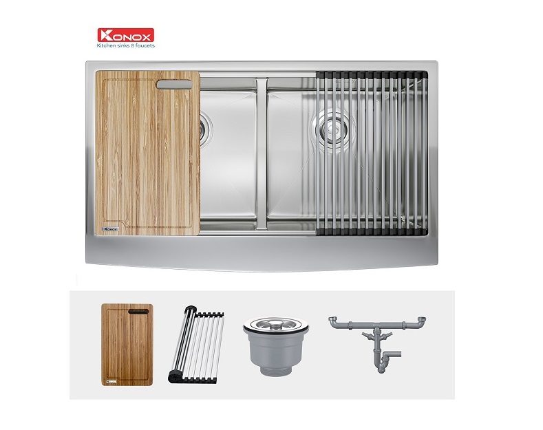 Chậu rửa bát Konox Workstation - Apron Sink KN8751DA Curve