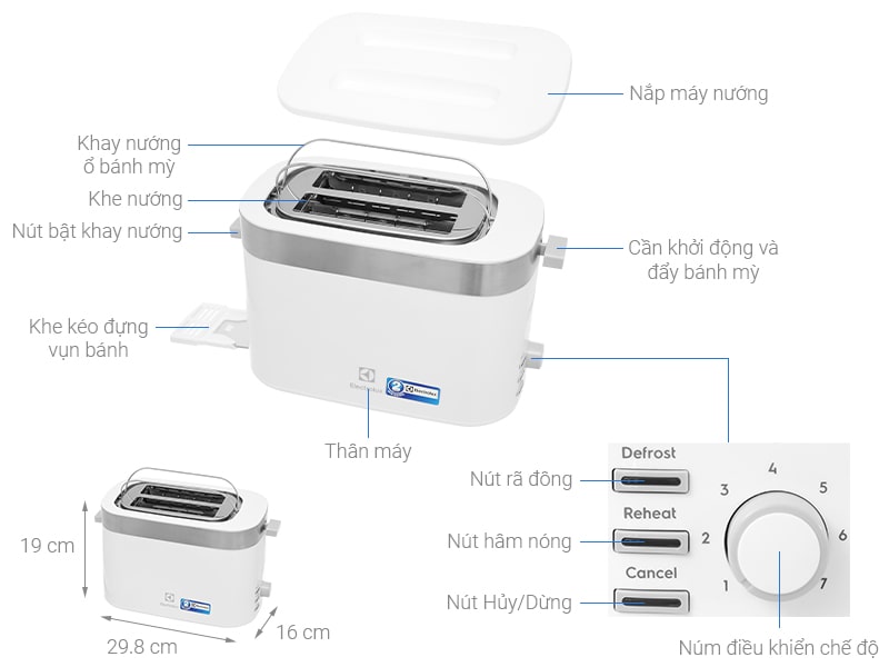 Máy nướng bánh mì Electrolux E2TS1-100W0