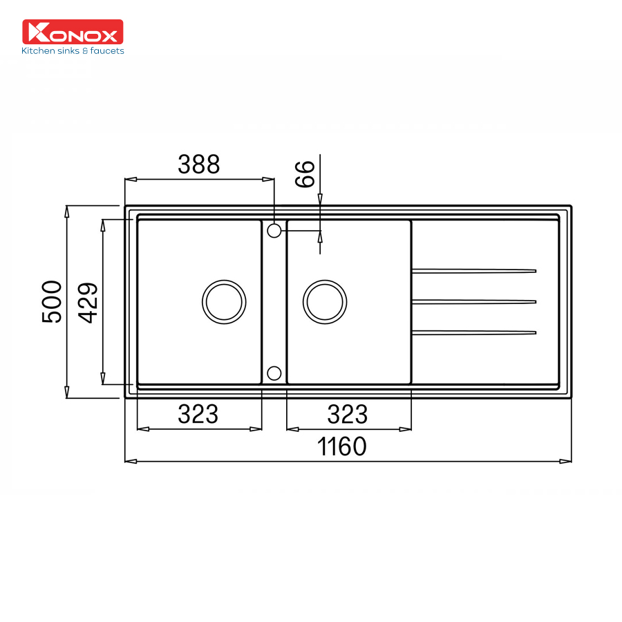 Chậu rửa bát đá Konox Phoenix 1160 Black0