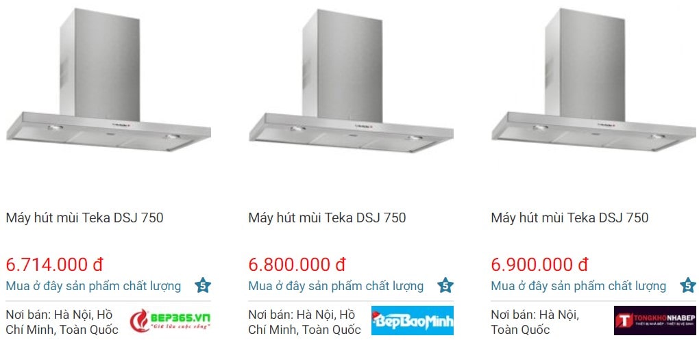 So sánh giá hút mùi Teka DSJ 750 trên websosanh