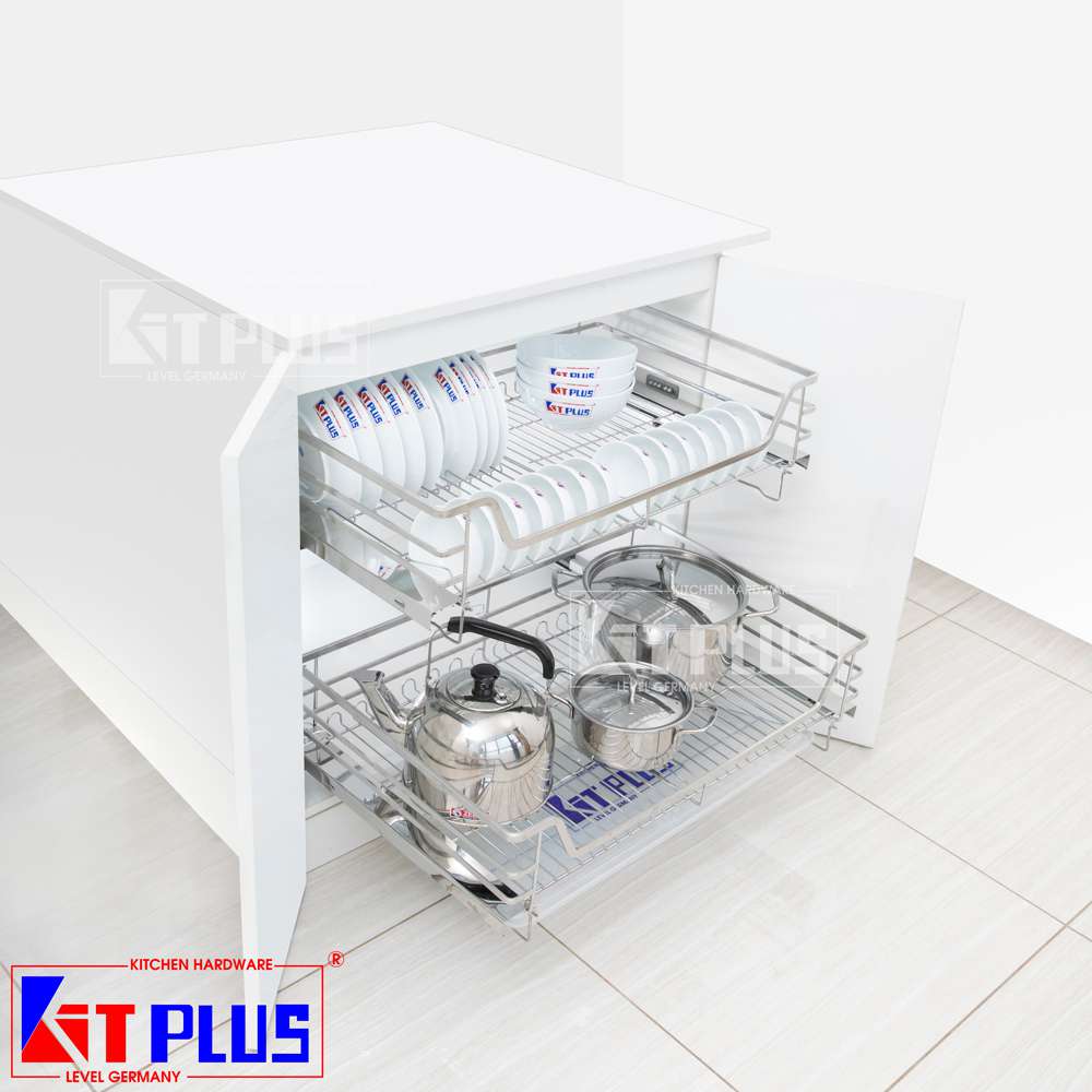 Giá xoong nồi, bát đĩa đa năng nan dẹt inox mờ Kit Plus BM VIP.90