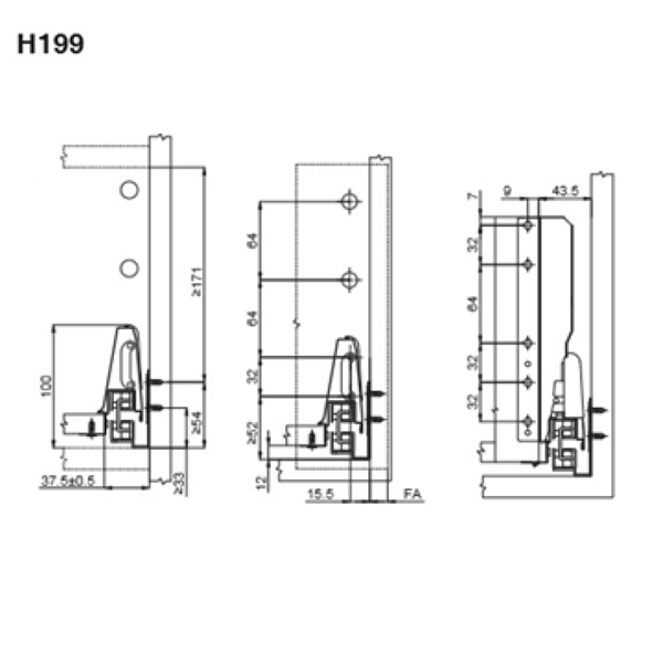 Ray hộp Hafele 552.79.785 Alto B199 500mm trắng, nắp kim loại0