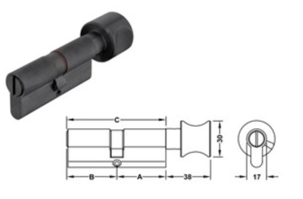 Ruột khóa 1 đầu chìa, 1 đầu vặn Hafele 916.08.424, 71mm Đồng thau