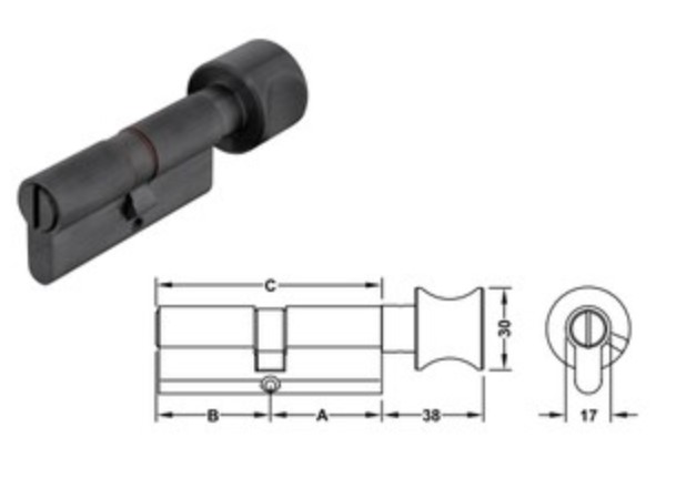 Ruột khóa 1 đầu chìa, 1 đầu vặn Hafele 916.08.425, 81mm Đồng thau