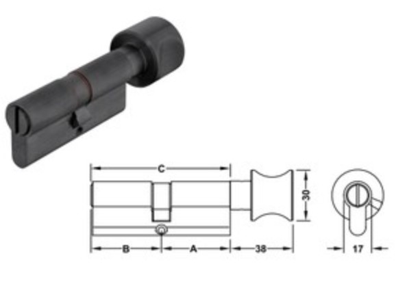 Ruột khóa 1 đầu chìa, 1 đầu vặn Hafele 916.08.427, 101mm Đồng thau