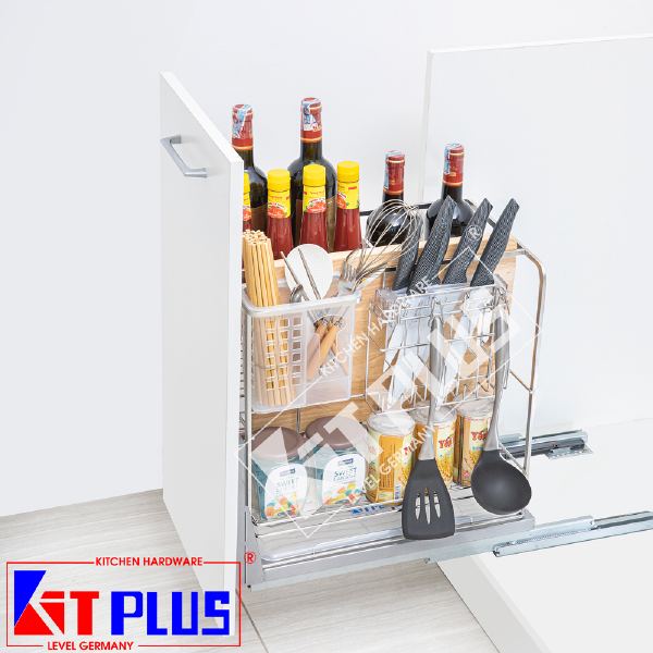 Giá dao thớt Inox nan vuông, ray giảm chấn Kit Plus DE 35T