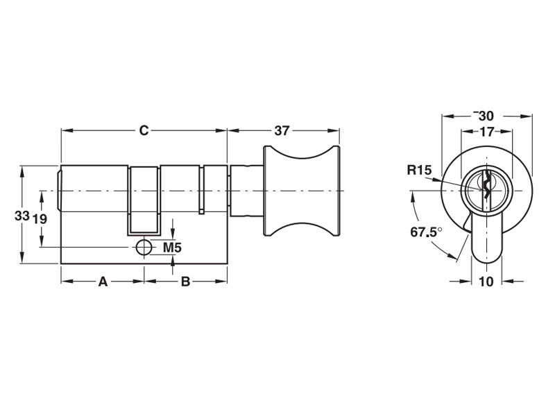 Ruột khóa 1 đầu chìa, 1 đầu vặn Hafele 916.01.007, 63mm Đồng thau0