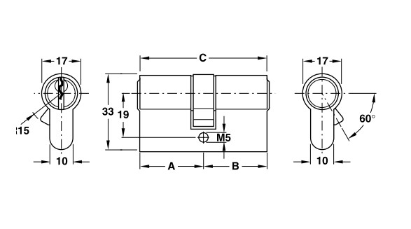 Ruột khóa cho ban công Hafele 916.96.017, 70mm Đồng thau0