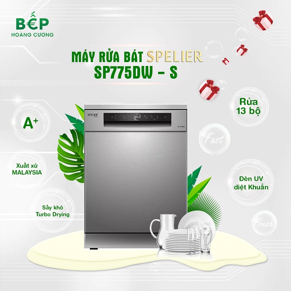 Máy rửa bát Spelier SP 775 DW-S, Nhập khẩu chính hãng - Bảo hành 3 năm tại nhà