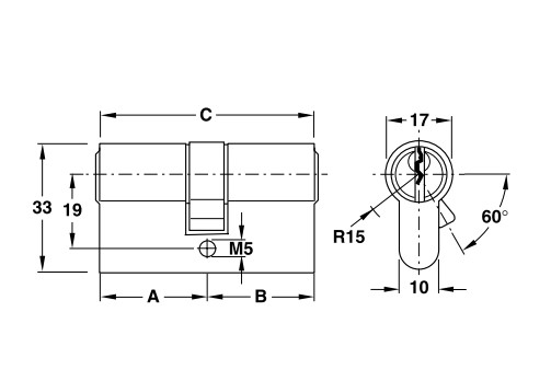 Ruột khóa 2 đầu Hafele 916.96.009, 60mm Đồng thau0