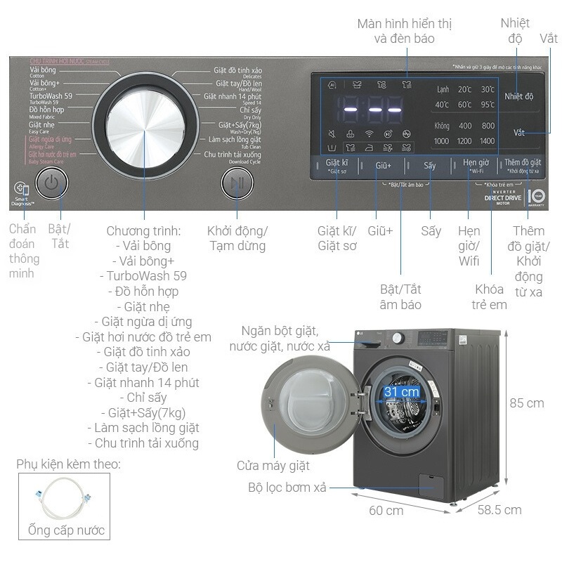 Máy giặt sấy LG giặt 11 kg – sấy 7 kg FV1411D4B3